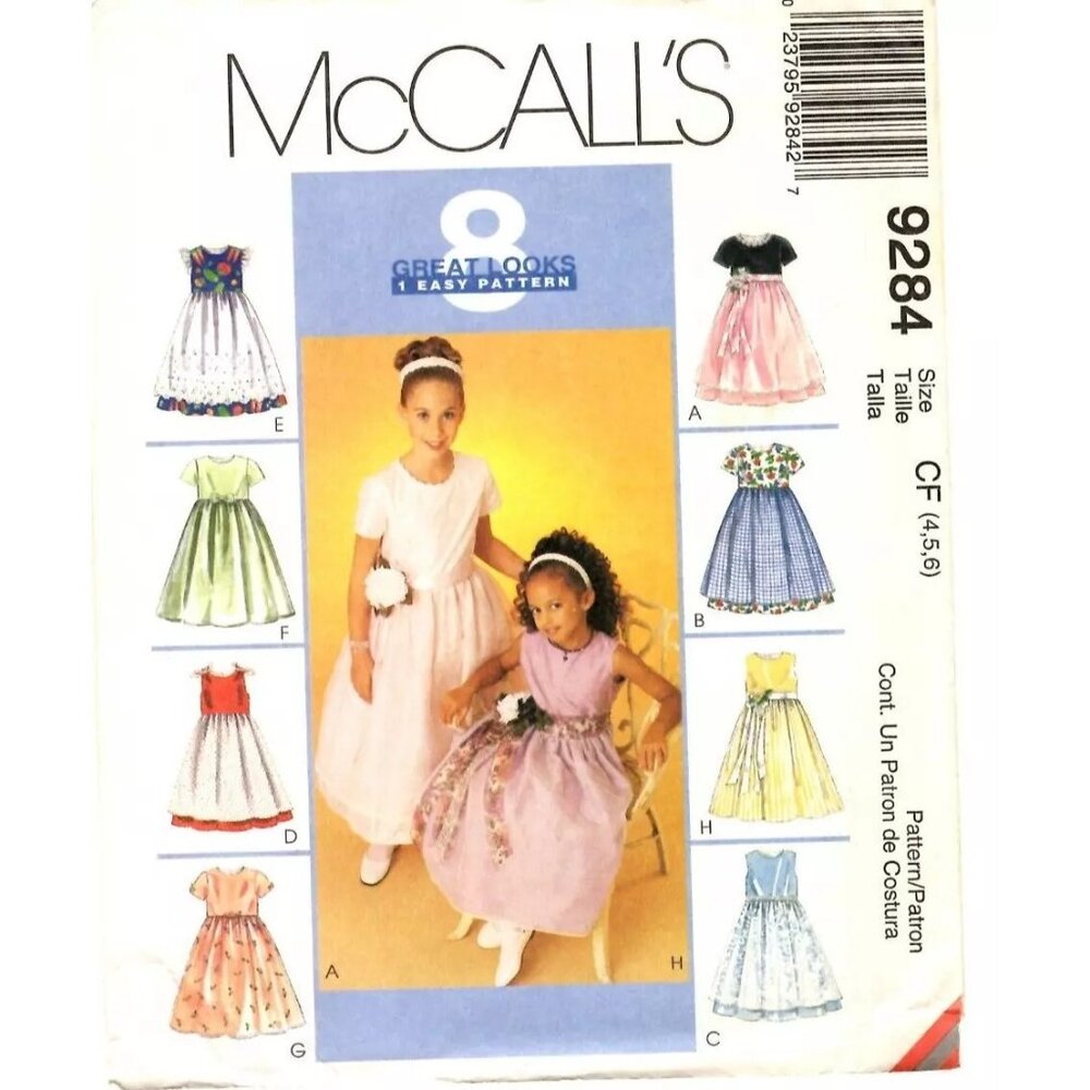 McCalls 9284 Girls Dress Sewing Pattern CF 4-5-6Double Layer Skirt Lined Bodices